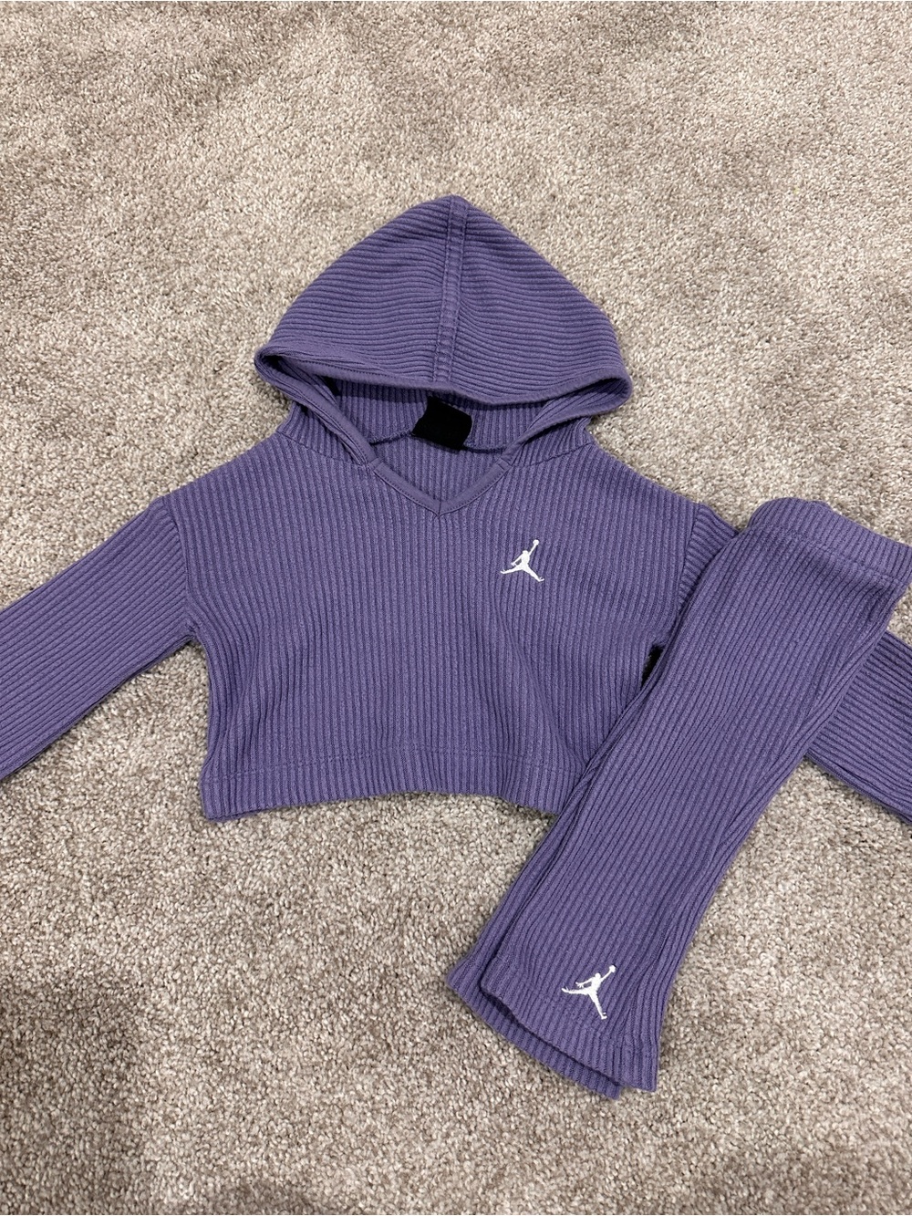 Jordan Baby Girl Purple Ribbed Hoodie & Leggings Set